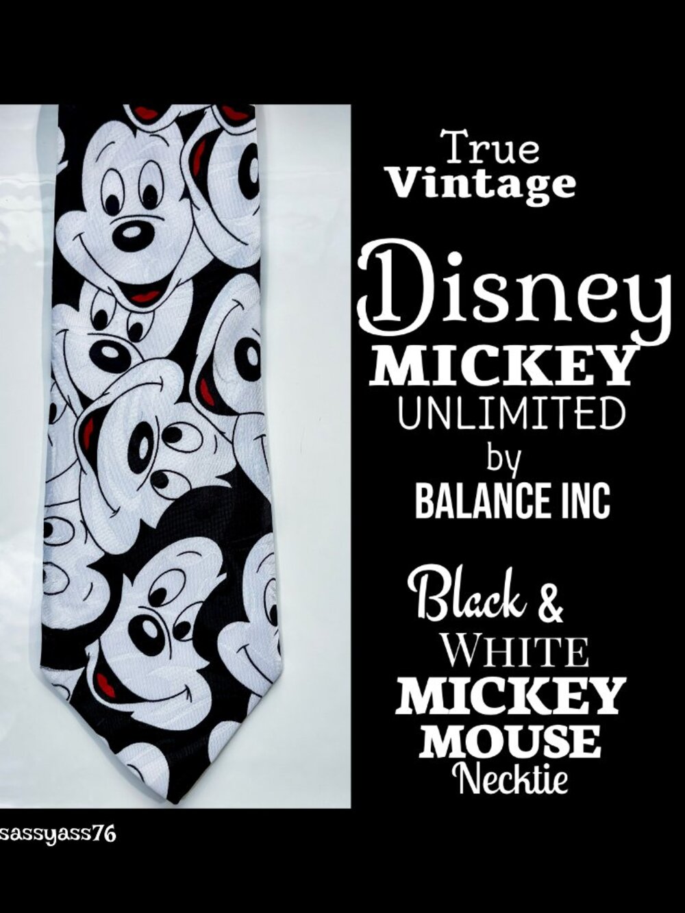 🆕VTG▪️DISNEY▪️MICKEY UNLIMITED▪️Black & White Jacquard Satin MICKEY MOUSE Tie